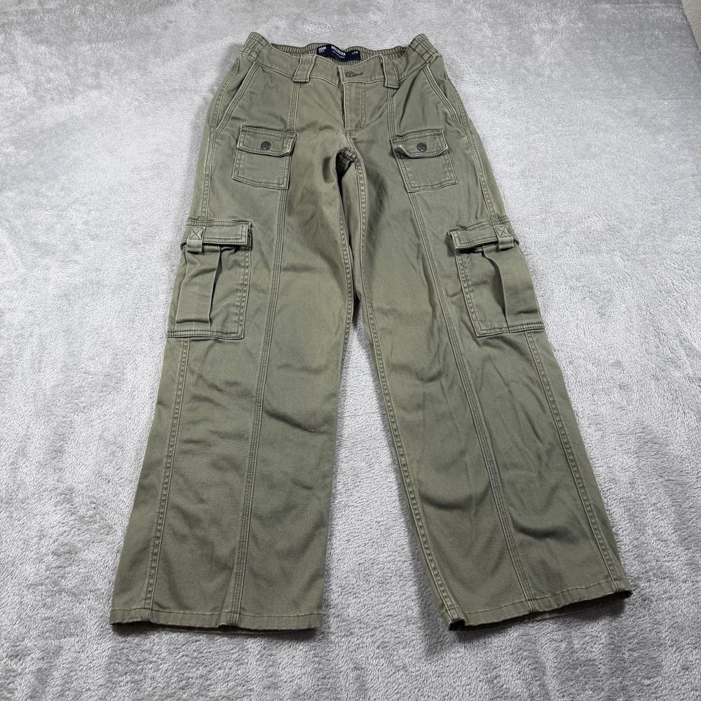 Hollister Cargo Pant Womens 23R Olive Green‎ Low Rise Baggy Wide Leg Utility Y2K